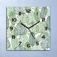 Coloray Wanduhr Echt-Glas-Küchenuhr Waldblätter Grüne Quarz Lautlos 30x30 Deko Bilder