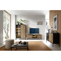 Piaski Wohnzimmer-Set Wohnwand Sento 3-teilig schwarz Wotan Eiche MDF