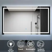 Aica Sanitär GmbH Badspiegel mit Beleuchtung 160x70cm Badezimmerspiegel Kaltweiß Wandspiegel mit Touch-schalter Beschlagfrei IP44 Palmer-Serie