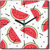 Coloray Uhr auf Leinwand 30x30 cm Wand Uhr Dekoration Wohnzimmer Segeltuch schwarze Hände -Wassermelone Tropics Fruit
