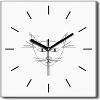 Coloray Uhr auf Leinwand 30x30 cm Wand Uhr Dekoration Wohnzimmer Segeltuch schwarze Hände -Kunstkopfkatze Augen