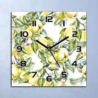 Coloray Wanduhr Echt-Glas-Küchenuhr Äpfel Ast Aquarell Quarz 30x30 Deko Bilder