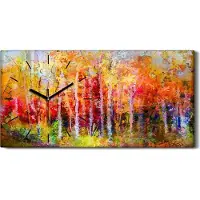 Coloray Wandbild Leinwand Bilder mit Uhr 60x30 Kunst Landschaft bunte Herbst Bäume - schwarze Hände