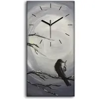 Coloray Wohnzimmer-Bild Leinwand Uhr 30x60 Gemälde Abstrakt Nacht Zweig Tier Vogel Kunst - schwarze Hände