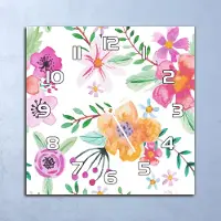 Coloray Deko Glasuhr Wanduhr 30x30 Bunte Blumen Quarz Küchenuhr Bürouhr