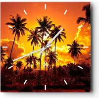 ARTTOR Wanduhr - Quadrat - Glasuhr - Palmen Bäume Sonne - 30x30cm - Schleichendes Uhrwerk - Lautlos - zum Aufhängen bereit - Dekoration Modern - Wanddekoration aus Glas - C3AC30x30-0187