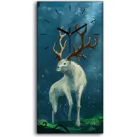 Coloray Wanduhr Bürouhr Leinwand Bild 30x60 Malerei Fantasie Wald Bäume Tier Jäger Kunst - schwarze Hände