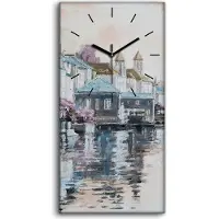 Coloray Küche Wohnzimmer Wand Leinwand Uhr Geräuschlos 30x60 Stadt Gebäude Baum - schwarze Hände