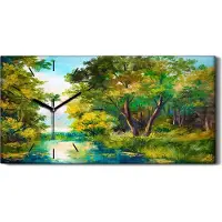 Coloray Dekor Leinwand Uhr Wandbilder Geräuschlos Kunstdruck 60x30 Baum See wildes Gras - schwarze Hände