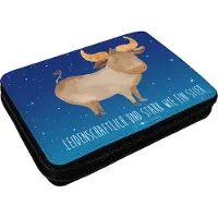Mr. & Mrs. Panda Etui Sternzeichen Stier - Sternenhimmel Blau - Geschenk, Ochse, Schulmäppchen, Stifteetui, Geburtstag April, Mai, Schreibmappe, Rind, Federmäppchen