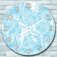 Coloray Wanduhr aus Glas Rund fi 30 Blaue Fensterblätter Quarz Deko Schlafzimmer Büro