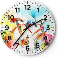ARTTOR Wanduhr - Rund - Glasuhr - Fahrrad Vögel Taube Reinheit - 40x40cm - Schleichendes Uhrwerk - Lautlos - zum Aufhängen bereit - Dekoration Modern - Wanddekoration aus Glas - C4AR40x40-3046