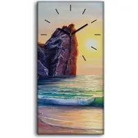 Coloray Leinwand Uhr Küche Wohnzimmer Bild Quarz 30x60 Sonnenuntergang auf dem Meer - schwarze Hände