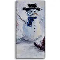 Coloray Wanduhr Uhr Wandbild Leinwand Geräuschlos 30x60 Schneemann Kind Winter Malerei - weiße Hände