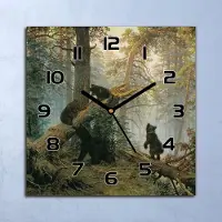 Coloray Wanduhr Echt-Glas-Küchenuhr Bären in Kiefernwald Quarz 30x30 Deko Bilder