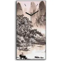 Coloray Wohnzimmer-Bild Leinwand Uhr 30x60 Chinesische Landschaft AquarellMalerei - schwarze Hände