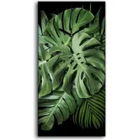 Coloray Leinwand Uhr Küche Wohnzimmer Bild 30x60 Gemälde Blätter Monstera Pflanze - schwarze Hände
