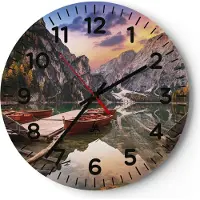ARTTOR Wanduhr - Rund - Glasuhr - Boote Berge See - 40x40cm - Schleichendes Uhrwerk - Lautlos - zum Aufhängen bereit - Dekoration Modern - Wanddekoration aus Glas - C4AR40x40-4638