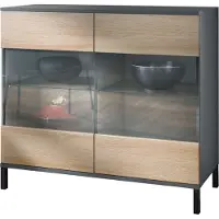 Vladon Kommode Bari V3, Moderner Küchenschrank mit 2 großen Glastüren inkl. RGB Beleuchtung Anthrazit matt / Eiche sägerau (92,5 x 83.5 x 35)