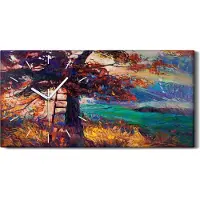 Coloray Wohnzimmer-Bild Leinwand Uhr Quarz 60x30 Herbstliche Wald landschaft modern - weiße Hände