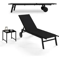 KOMFOTTEU Gartenliege mit Rollen & Beistelltisch, Sonnenliege wetterfest mit 6-Fach Verstellbarer Rückenlehne, Liegestuhl mit Metallrahmen bis 150kg, für Garten, Terrasse (Schwarz)