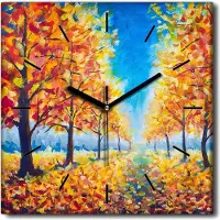 Coloray Uhr auf Leinwand 30x30 cm Wand Uhr Dekoration Wohnzimmer Segeltuch schwarze Hände -Herbstparkblätter