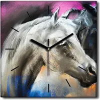 Coloray Uhr auf Leinwand 30x30 cm Wand Uhr Dekoration Wohnzimmer Segeltuch schwarze Hände -Pferde Tiere lieben