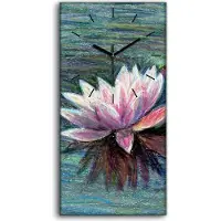Coloray Küchenuhr Bürouhr Leinwand Uhr Geräuschlos 30x60 Blumenteich Rosa See Rose - schwarze Hände