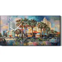 Coloray Wandbild Leinwand Bilder mit Uhr Quarz 60x30 Sochi Stadt Palme Straße Autos - weiße Hände