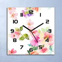 Coloray Wanduhr Echt-Glas-Küchenuhr Blumen Aquarell Quarz Lautlos 30x30 Deko Bilder