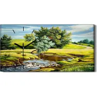 Coloray Dekor Leinwand Uhr Wandbilder Geräuschlos 60x30 Sommer Landschaft mit dem Fluss - schwarze Hände