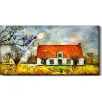 Coloray Küchenuhr Bürouhr Leinwand Uhr 60x30 Gemälde Abstrakte Land Haus Baum Kunst - weiße Hände