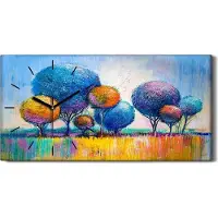 Coloray Wanduhr Uhr Wandbild Leinwand 60x30 Malerei Abstrakte Kunst Bäume bunt - schwarze Hände