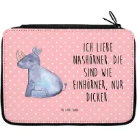 Mr. & Mrs. Panda Federmäppchen Einhorn Nashorn - Rot Pastell - Geschenk, Federmappe, Zoo, Schlamper, Unicorn, Lustig, Federtasche, Stiftemappe, Regenbogen, Etui
