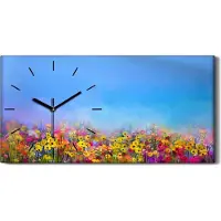 Coloray Wandbild Leinwand Bilder mit Uhr Geräuschlos 60x30 Gemälde Blume wiese Himmel - schwarze Hände