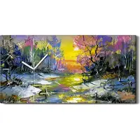 Coloray Wandbild Leinwand Bilder mit Uhr 60x30 Winter Landschaft mit dem Wald Fluss - weiße Hände