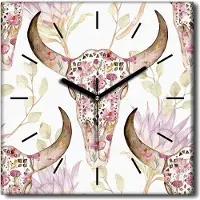 Coloray Uhr auf Leinwand 30x30 cm Wand Uhr Dekoration Wohnzimmer Segeltuch schwarze Hände -Naturschädelblumen