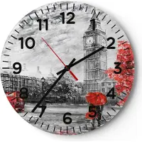 ARTTOR Wanduhr - Rund - Glasuhr - London Bus - 40x40cm - Schleichendes Uhrwerk - Lautlos - zum Aufhängen bereit - Dekoration Modern - Wanddekoration aus Glas - C4AR40x40-3866