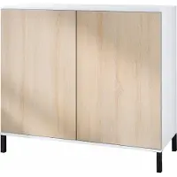 Vladon Kommode Skadu V3, Moderner Küchenschrank mit 2 großen Türen Weiß matt / Eiche sägerau (92,5 x 83.5 x 35)