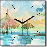 Coloray Uhr auf Leinwand 30x30 cm Wand Uhr Dekoration Wohnzimmer Segeltuch schwarze Hände -Aquarelle Meer Tropics.