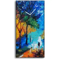 Coloray Wanduhr Bürouhr Leinwand Bild Geräuschlos 30x60 Landschaft Baum Pastell Herbst - weiße Hände