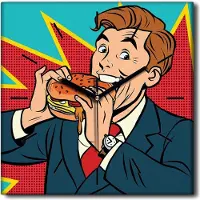 Coloray Uhr auf Leinwand 30x30 cm Wand Uhr Dekoration Wohnzimmer Segeltuch schwarze Hände -Mann, der einen Burger isst