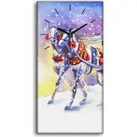 Coloray Wanduhr Uhr Wandbild Leinwand 30x60 Kunst Weihnachtsmann in einer Kutsche - schwarze Hände