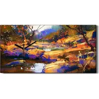 Coloray Wanduhr Bürouhr Leinwand Bild 60x30 schöne Fluss Läufe mit bunte Steinen - schwarze Hände