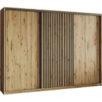 Masseno Schiebetürenschrank VONTE 250/205/60 cm Kleiderschrank mit Lamellen und Schubladen Schlafzimmer Schrank 3-türig Eiche Artisan + Schwarz
