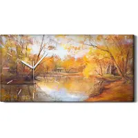 Coloray Dekor Leinwand Uhr Wandbilder 60x30 Malerei Wald Bäume Fluss Natur Herbst Kunst - weiße Hände
