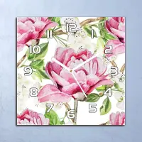 Coloray Deko Glasuhr Wanduhr 30x30 Rosa Pfingstrosen Quarz Küchenuhr Bürouhr