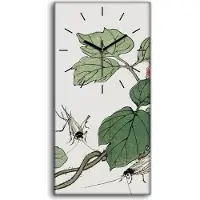 Coloray Wanduhr Bürouhr Leinwand Bild 30x60 Malerei Asiatische Blüten Blätter Insekten - schwarze Hände