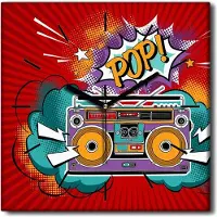 Coloray Uhr auf Leinwand 30x30 cm Wand Uhr Dekoration Wohnzimmer Segeltuch schwarze Hände -Radio-Boombox-Musik.