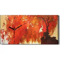 Coloray Dekor Leinwand Uhr Wandbilder Quarz 60x30 Frau auf einer Schaukel Herbstbaum - schwarze Hände